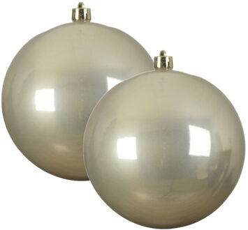 Decoris Grote decoratie kerstballen - 2x st - 14 cm - licht champagne - kunststof