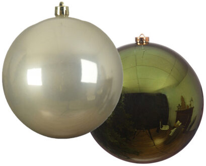 Decoris Grote decoratie kerstballen - 2x st - 20 cm- champagne en donkergroen -kunststof