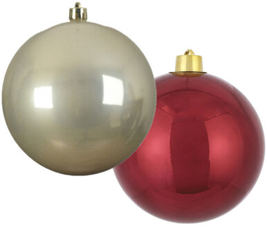 Decoris Grote decoratie kerstballen - 2x st - 20 cm - champagne en donkerrood - kunststof - Kerstbal Champagnekleurig