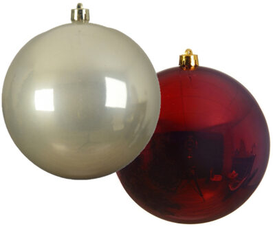 Decoris Grote decoratie kerstballen - 2x st - 20 cm - champagne en donkerrood - kunststof - Kerstbal