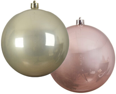 Decoris Grote decoratie kerstballen - 2x st - 20 cm - champagne en lichtroze - kunststof - Kerstbal