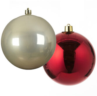 Decoris Grote decoratie kerstballen - 2x st - 20 cm - champagne en rood - kunststof - Kerstbal