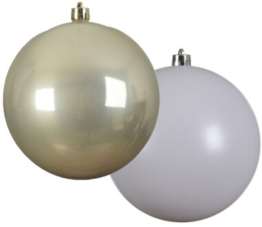 Decoris Grote decoratie kerstballen - 2x st - 20 cm - champagne en wit - kunststof - Kerstbal