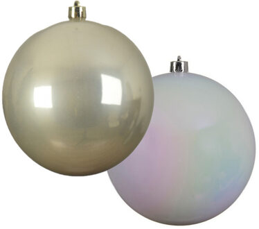 Decoris Grote decoratie kerstballen - 2x st - 20 cm - champagne en wit parelmoer - kunststof - Kerstbal