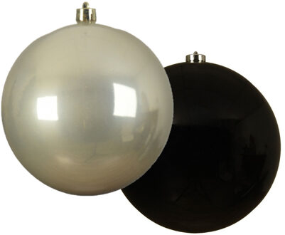 Decoris Grote decoratie kerstballen - 2x st - 20 cm - champagne en zwart - kunststof - Kerstbal