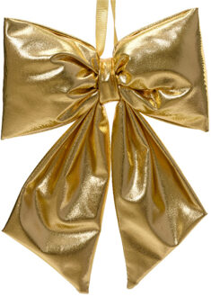 Decoris Grote decoratie strik - 20 x 31 cm - goud - metallic - kunststof - deur ornament kerststrik