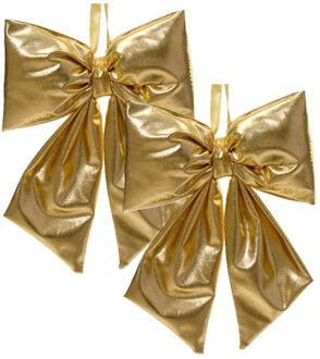 Decoris Grote decoratie strik - 2x - 20 x 31 cm - goud - metallic - kunststof - deur ornament kerststrik