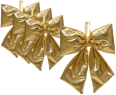 Decoris Grote decoratie strik - 4x - 20 x 31 cm - goud - metallic - kunststof - deur ornament kerststrik