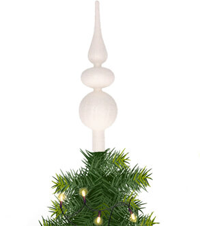 Decoris Grote glazen kerstboompiek winter witte glitters/kralen 32 cm - kerstboompieken