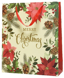 Decoris Grote kerst cadeautas/tas voor kerstcadeautjes Merry Christmas 72 cm Beige