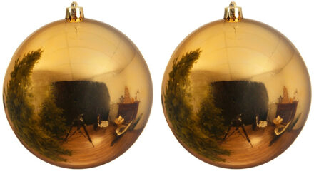 Decoris Grote kerstbal - 2x - goud - 25 cm - kunststof - glans - mega kerstbal