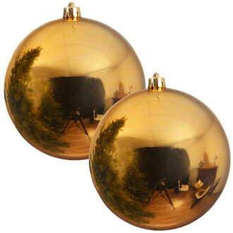 Decoris grote kerstbal - 2x - goud - glans - kunststof - 14 cm - onbreekbaar - kerstversiering
