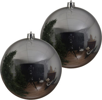 Decoris grote kerstbal - 2x - zilver - 20 cm - kunststof - grote kerstballen kerstversiering