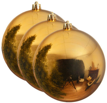 Decoris Grote kerstbal - 3x - goud - 25 cm - kunststof - glans - mega kerstbal