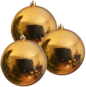 Decoris grote kerstbal - 3x - goud - glans - kunststof - 14 cm - onbreekbaar - kerstversiering