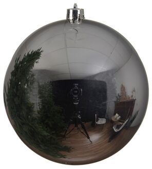 Decoris grote kerstbal - 4x - zilver - glans - kunststof - 14 cm - onbreekbaar - kerstversiering