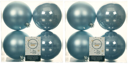 Decoris Grote kerstballen - 12x st - lichtblauw - kunststof - glans/mat - kerstversiering