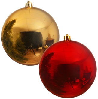 Decoris Grote kerstballen - 2x - rood en goud - D20 cm - kunststof - onbreekbaar