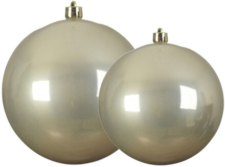 Decoris grote kerstballen - 2x stuks - champagne - Dia 14 en 20 cm - kunststof - kerstversieringen