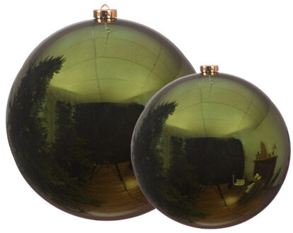 Decoris Grote kerstballen 2x stuks donkergroen 14 en 20 cm kunststof - Kerstbal