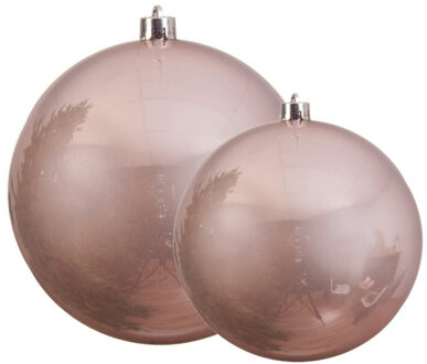 Decoris Grote kerstballen 2x stuks lichtroze 14 en 20 cm kunststof - Kerstbal