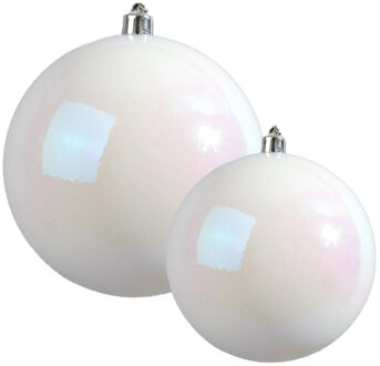 Decoris grote kerstballen - 2x stuks - parelmoer - Dia 14 en 20 cm - kunststof - kerstversieringen