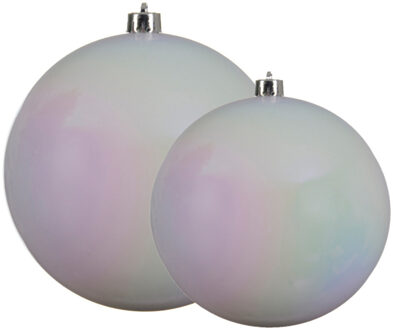 Decoris Grote kerstballen 2x stuks parelmoer wit 14 en 20 cm kunststof - Kerstbal