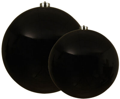 Decoris Grote kerstballen 2x stuks zwart 14 en 20 cm kunststof - Kerstbal