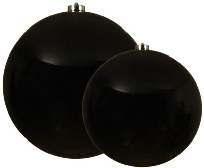 Decoris grote kerstballen - 2x stuks - zwart - Dia 14 en 20 cm - kunststof - kerstversieringen