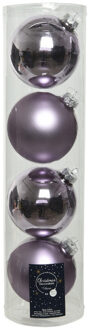 Decoris Grote kerstballen - 4x st - lila paars - 10 cm - glas - mat/glans - kerstversiering