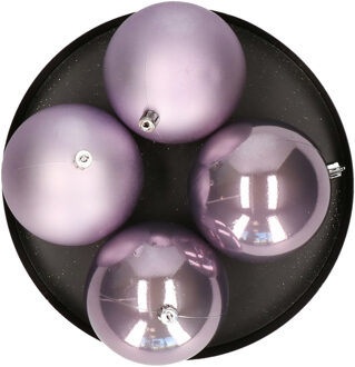 Decoris grote kerstballen - 4x st - lila paars - 10 cm - kunststof