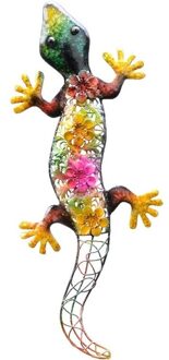 Decoris Grote metalen salamander gekleurd 55 x 25 cm tuin decoratie