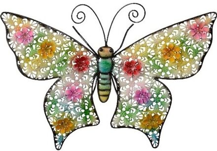 Decoris Grote metalen vlinder gekleurd 30 x 43 cm tuin decoratie Multi