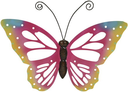Decoris Grote muurvlinder - roze - 51 x 38 cm - tuindecoratie - tuinvlinder