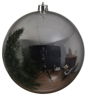 Decoris Grote raam/deur/kerstboom decoratie zilveren kerstballen 25 cm glans - Kerstbal Zilverkleurig