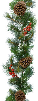 Decoris Guirlande - kerstslinger - groen - nepsneeuw en deco - 270 cm - Kerstslingers