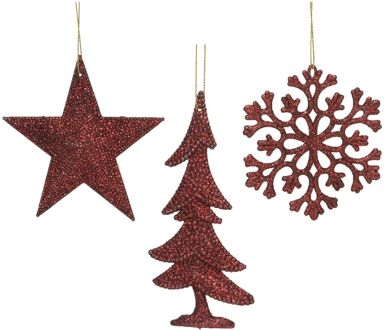 Decoris Hanger plc glitter ossenbloed assorti Rood