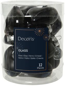 Decoris Hart glas l2b4.5h4 cm zwart 12st kerst