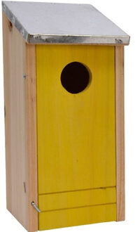 Decoris Houten vogelhuisje/nestkastje gele voorzijde 26 cm
