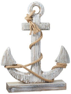 Decoris Houten woondecoratie beeld wit scheepsanker 40 cm - Beeldjes