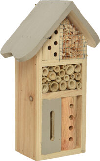 Decoris Insectenhotel bamboe hout - 9 x 16 x 26 cm - groengrijs - Insectenhotel