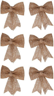 Decoris Kerst decoratie strikjes - 20x - jute - glitters - 13 cm