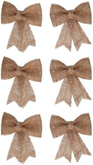 Decoris Kerst decoratie strikjes - 6x - jute - glitters - 13 cm