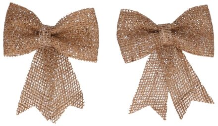 Decoris Kerst decoratie strikjes - 8x - jute - glitters - 13 cm