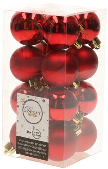Decoris Kerst kerstballen rood mix 4 cm Christmas Red 16 stuks