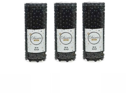 Decoris Kerst kralen - 3x stuks - guirlandes - zwart - 10 meter - kerstboom versiering/decoratie