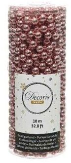 Decoris Kerst kralen guirlandes oud roze 10 meter kerstboom versiering/decoratie - Kerstslingers