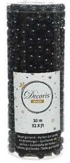 Decoris Kerst kralen - guirlandes - zwart - 10 meter - kerstboom versiering/decoratie