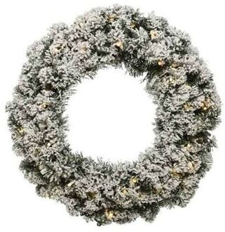 Decoris Kerst krans groen met sneeuw en verlichting 60 cm dennenkransen versiering/decoratie - Kerstkransen