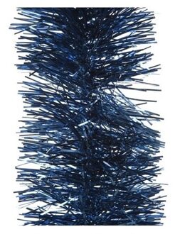 Decoris Kerst lametta guirlandes donkerblauw 10 cm breed x 270 cm kerstboom versiering/decoratie - Kerstslingers